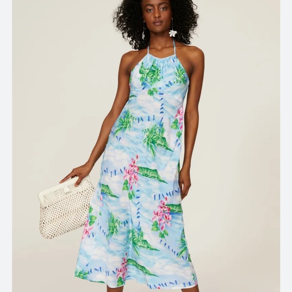 RIXO Marilyn Halter Blue Beachy Dress Size 12 - Picture 3 of 14